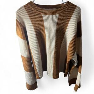 Altar'd State Oversized Chunky Brown and white striped sweater.